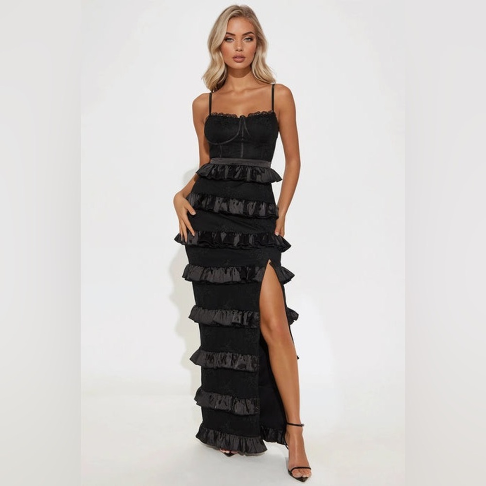 Fashion Nova M Elegant Black Satin Maxi Dress NWT $70